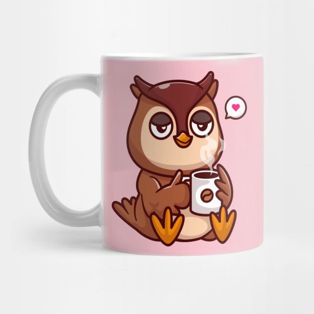 Cute Owl Drinking Coffee Cartoon by Catalyst Labs